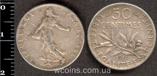 Монета Франція 50 сантимів 1917