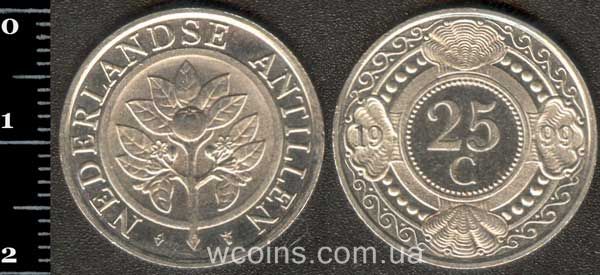 Монета Кюрасао 25 центів 1999