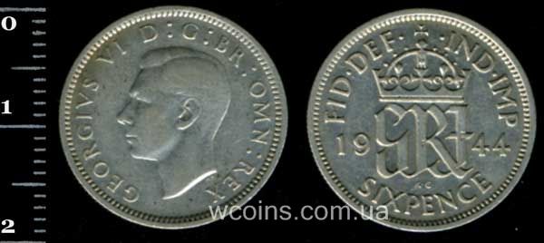 Монета Великобританія 6 пенсів 1944