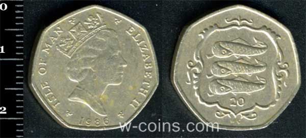 Монета Мен 20 пенсів 1986