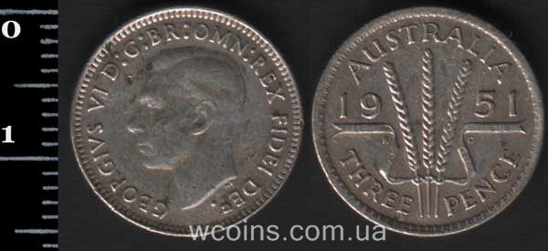 Монета Австралія 3 пенса 1951
