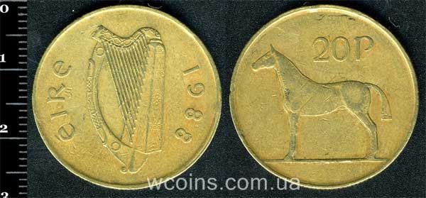 Монета Ірландія 20 пенсів 1988