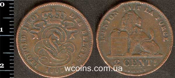 Монета Бельґія 2 сантима 1905