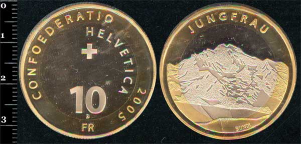 Монета Швейцарія 10 франків 2005