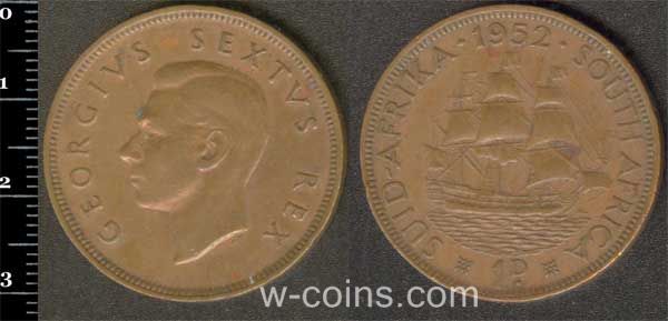 Монета Південна Африка 1 пенні 1952