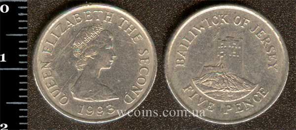 Монета Джерсі 5 пенсів 1993