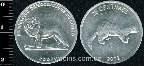 Монета Конго 25 сантимів 2002