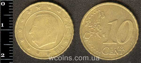 Монета Бельґія 10 євро центів 2001