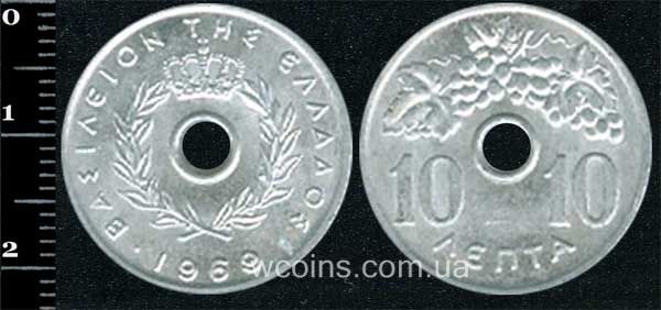 Монета Греція 10 лепт 1969