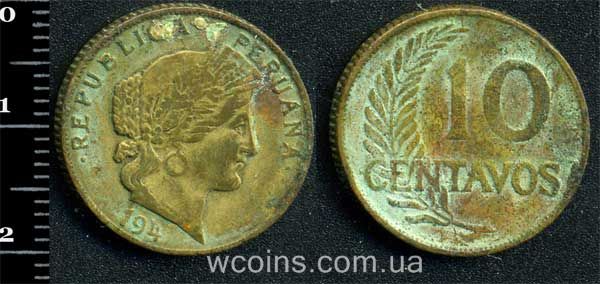 Монета Перу 10 сентаво 1941