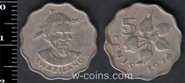 Монета Свазіленд 5 центів 1974
