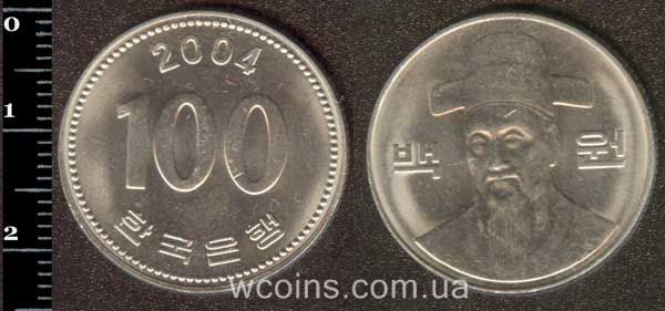 Монета Південна Корея 100 вон 2004