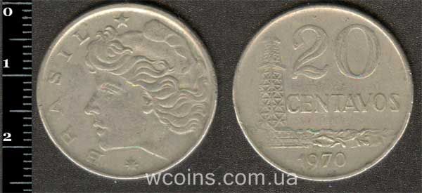Монета Бразілія 20 сентаво 1970