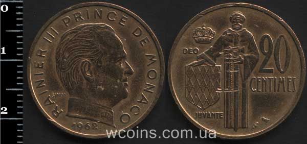Монета Монако 20 сантимів 1962