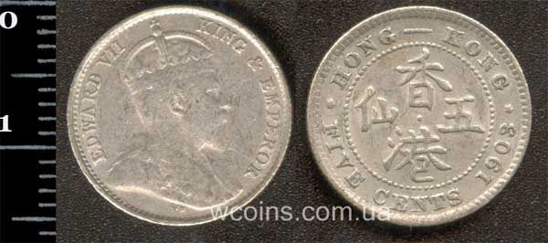 Монета Гонконг 5 центів 1903