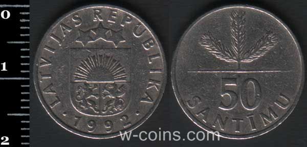 Монета Латвія 50 сантимів 1992
