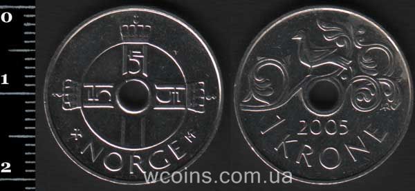 Монета Норвеґія 1 крона 2005