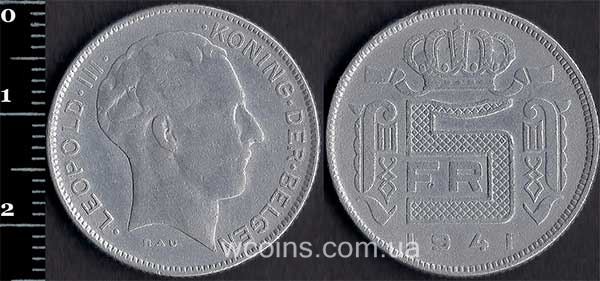 Монета Бельґія 5 франків 1941