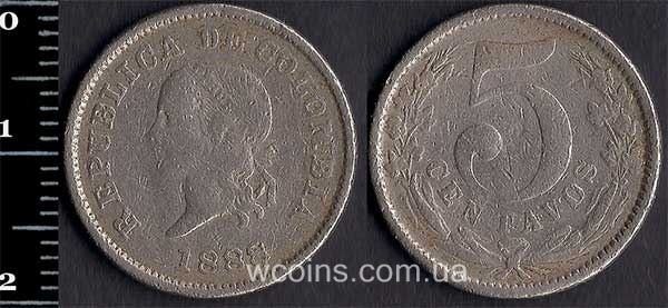 Монета Колумбія 5 сентаво 1888