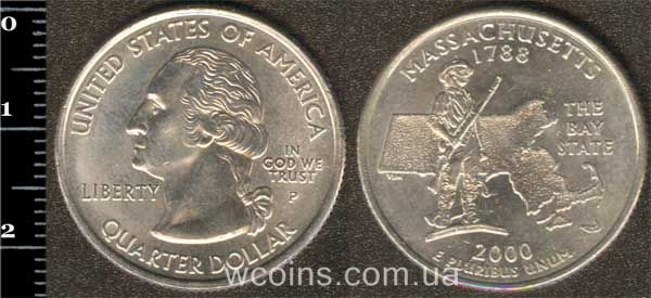 Монета США 25 центів 2000 Массачусетс