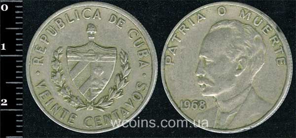 Монета Куба 20 сентаво 1968