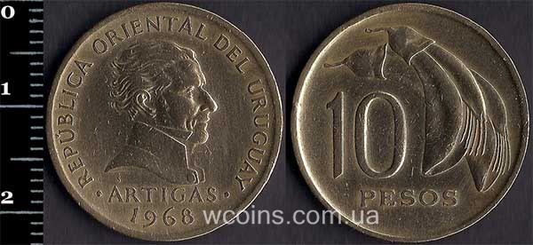Coin Uruguay 10 peso 1968