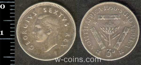 Монета Південна Африка 3 пенса 1950