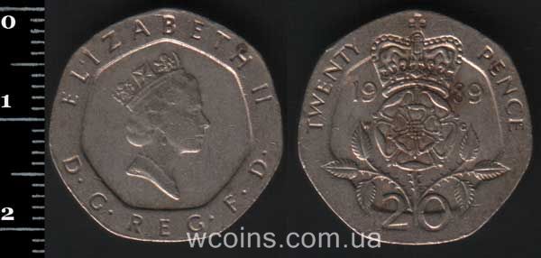 Монета Великобританія 20 пенсів 1989