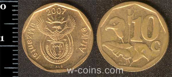 Монета Південна Африка 10 центів 2007