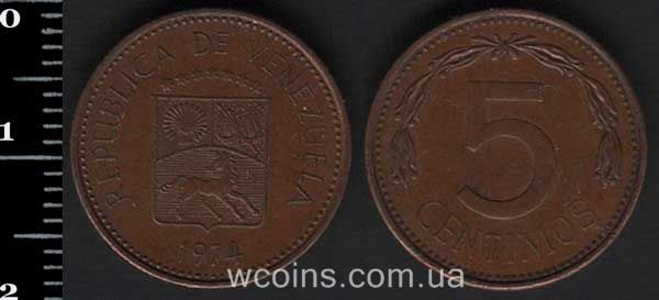 Монета Венесуела 5 сентимо 1974
