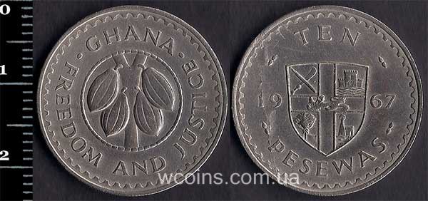 Монета Гана 10 песев 1967