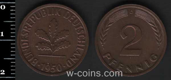 Монета Німеччина 2 пфеніга 1950