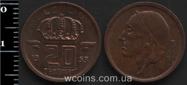 Монета Бельґія 20 сантимів 1959