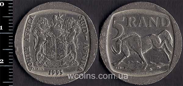 Монета Південна Африка 5 рандів 1995