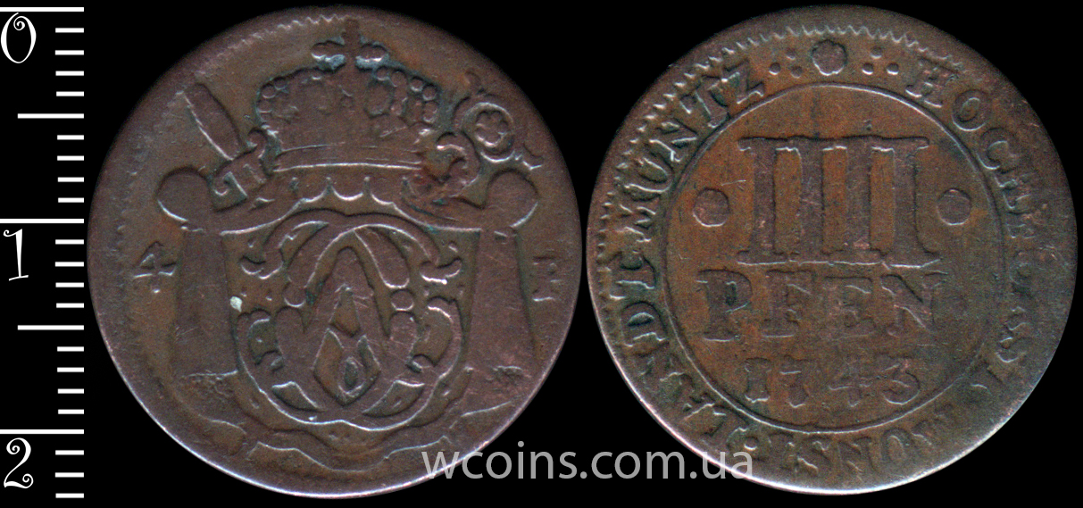 Монета Мюнстер 4 пфеніга 1743