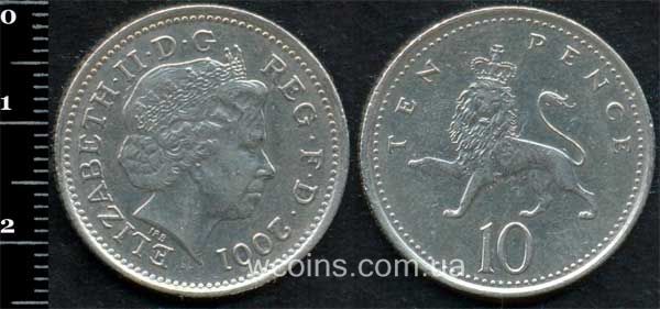 Монета Великобританія 10 пенсів 2001