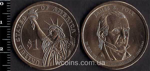 Монета США 1 долар 2009  Джеймс Нокс Полк