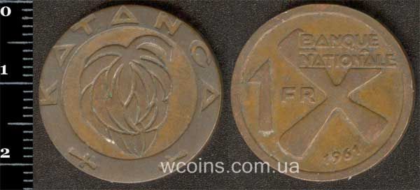 Монета Конго 1 франк 1961