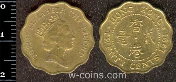 Монета Гонконг 20 центів 1991
