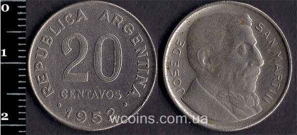 Монета Аргентина 20 сентаво 1952