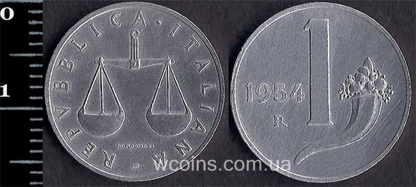 Монета Італія 1 ліра 1954