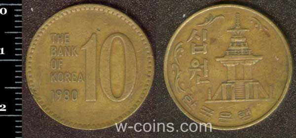 Монета Південна Корея 10 вон 1980