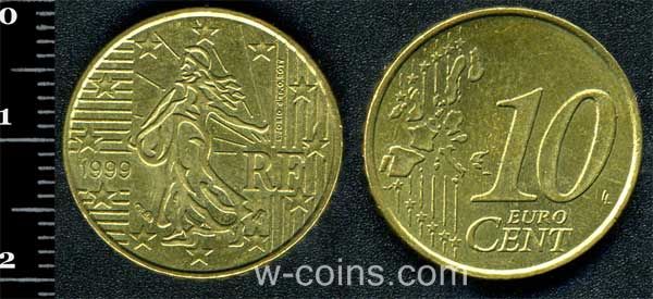 Монета Франція 10 євро центів 1999