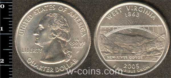 Монета США 25 центів 2005 Західна Вірджинія
