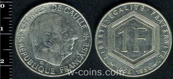 Монета Франція 1 франк 1988