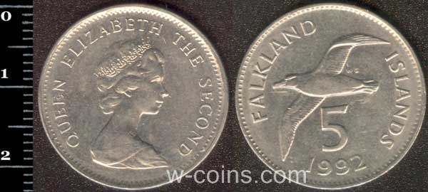 Монета Фолклендські Острови 5 пенсів 1992