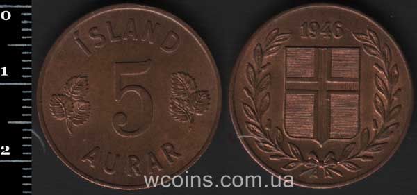 Монета Ісландія 5 ейре 1946