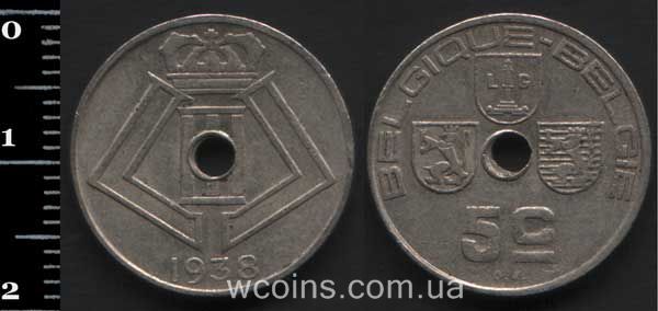 Монета Бельґія 5 сантимів 1938