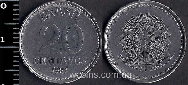 Монета Бразілія 20 сентаво 1987