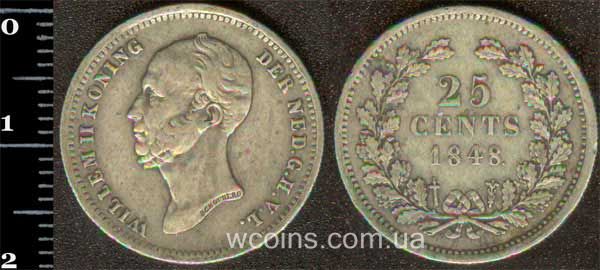 Coin Netherlands 25 cents 1848